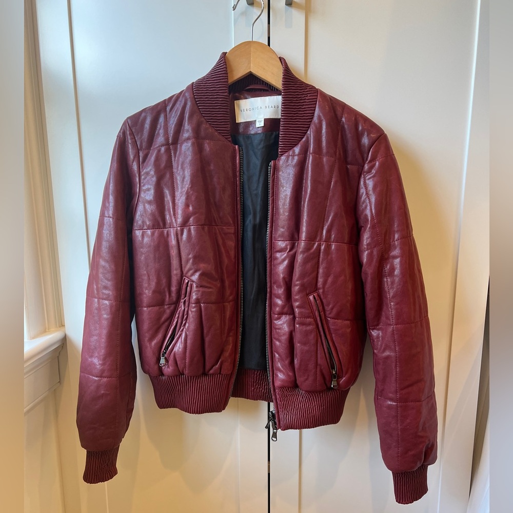 Veronica Beard Lamb Leather Bomber Jacket, small